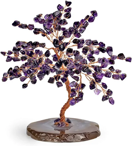 Vista 9 de KARMA AND LUCK Oasis, árbol de la vida de Feng Shui de cristal de amatista real, envuelto en alambre de cobre sobre base de ágata, hecho a mano