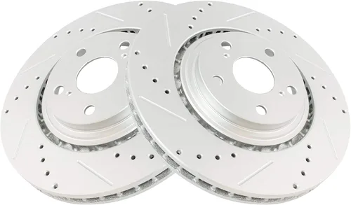 Vista 4 de TRQ Juego de rotores de freno delanteros y traseros con revestimiento G perforados y ranurados de alta calidad compatibles con Lexus RX350 RX450h