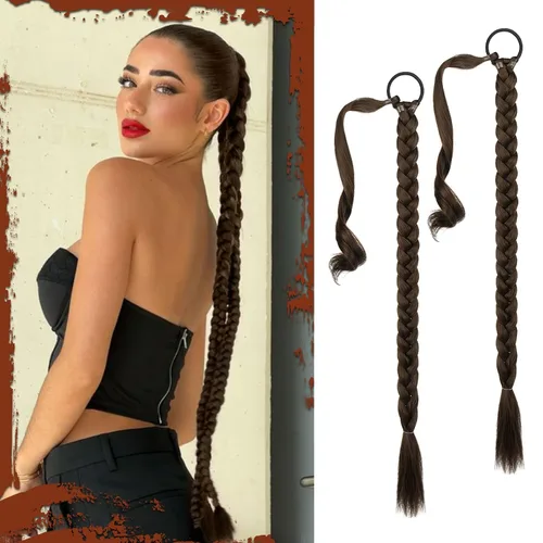 Vista 63 de SOFEIYAN Extensión de cola de caballo trenzada larga con banda elástica y mechón liso envolvente, extensiones de cabello naturales suaves