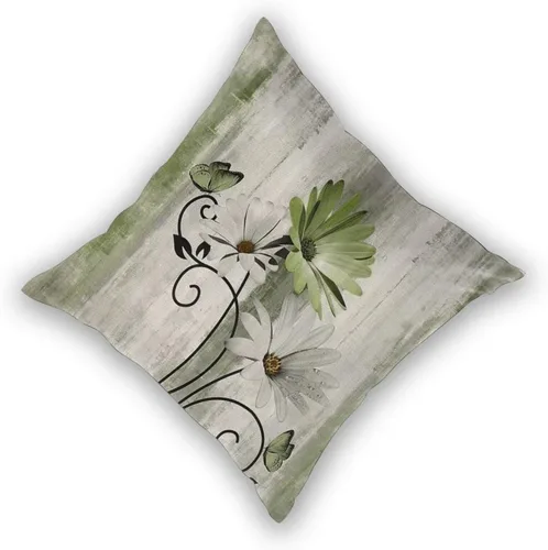 Vista 2 de Juego de 2 fundas de almohada florales de color salvia de 16 x 16 pulgadas, fundas de almohada decorativas con flores de margarita y mariposas