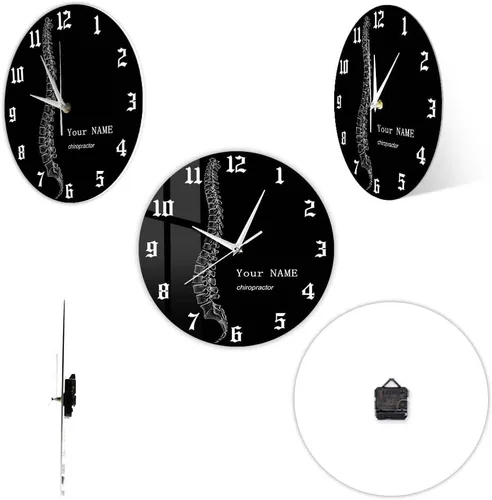 Vista 7 de Reloj de pared personalizado de 12 pulgadas, para terapeuta de columna vertebral, negro, redondo, analógico, sin tictac, sin alarma, adulto, unisex