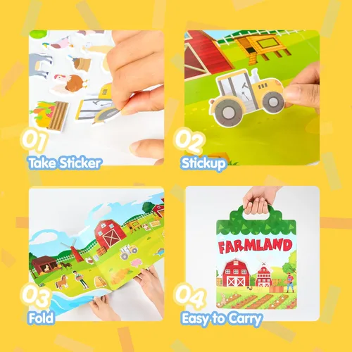 Vista 8 de JOYIN Libro de calcomanías reutilizable de animales de granja para niños pequeños, libro de calcomanías 3D para niños de 3, 4, 5 años, elementos