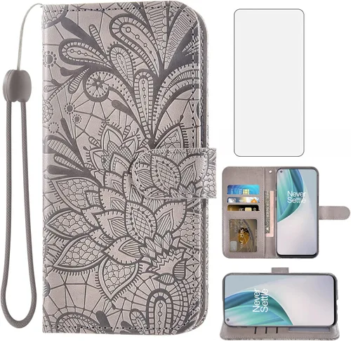 Vista 9 de Asuwish Funda de teléfono para OnePlus Nord N10 5G con protector de pantalla de vidrio templado y funda de cartera de encaje, soporte para tarjetas