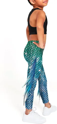 Vista 4 de Mermaid Leggings for Girls Fish Scale Printing Yoga Pants Halloween Costume Tights Mermaid Birthday Outfit