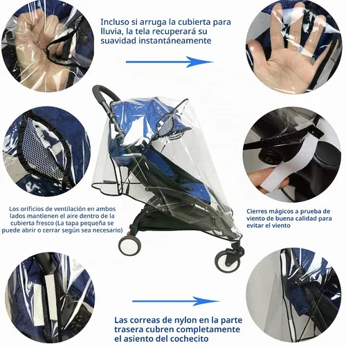 Vista 2 de Funda de lluvia universal para cochecito de bebé, cochecito de viaje compacto, impermeable, nieve, viento, protección contra el clima, EVA de grado
