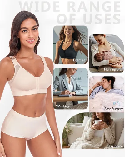 Vista 4 de DotVol - Brasier de cierre frontal para mujer, con soporte de espalda, cobertura completa, sin relleno, sin aros, cómodo para todos los días