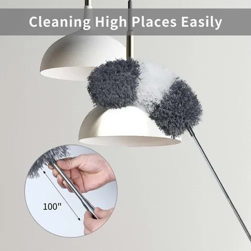 Vista 2 de BOOMJOY Plumero de plumas de microfibra con poste extensible de 100 pulgadas, paquete de 2 plumeros para limpieza de techo, ventilador, muebles