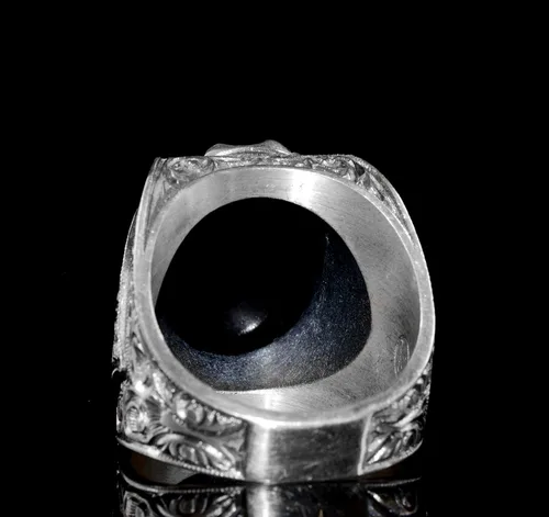 Vista 5 de 925 Sterling Silver Men's Ring with Natural Gemstone, Handmade Steel Pen Craft