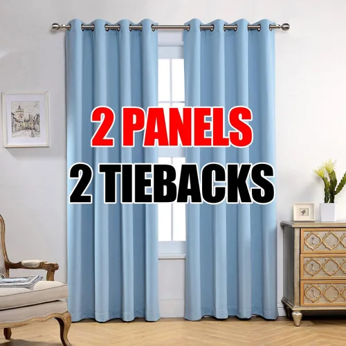Vista 18 de Set de 2 cortinas para ventana, de Miuco, opacas, con ollaos, para recámara, incluye 2 alzapaños