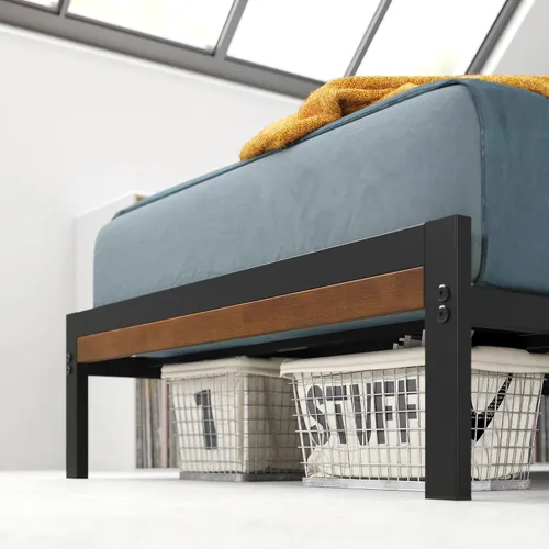 Vista 11 de Zinus Kai - Base de cama de bambú y metal con cabecero, no necesita somier, fácil montaje, individual, color marrón