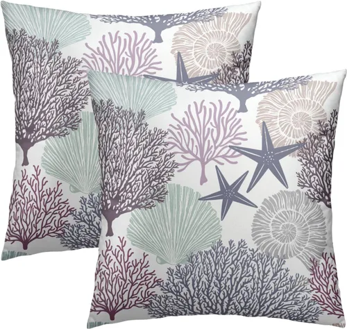Vista 11 de Fundas de cojín decorativas con temática de verano náutica costera de 12 x 12 pulgadas, juego de 2 fundas de cojín de color aguamarina azul verdoso
