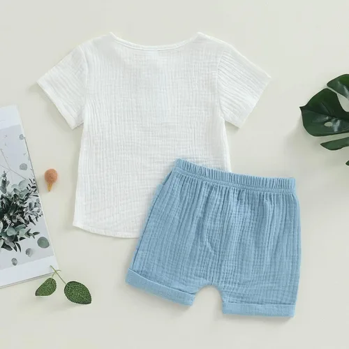 Vista 50 de fhutpw Conjunto de 2 piezas de ropa de verano para bebés, camiseta de manga corta, cintura elástica, pantalones cortos para niños pequeños