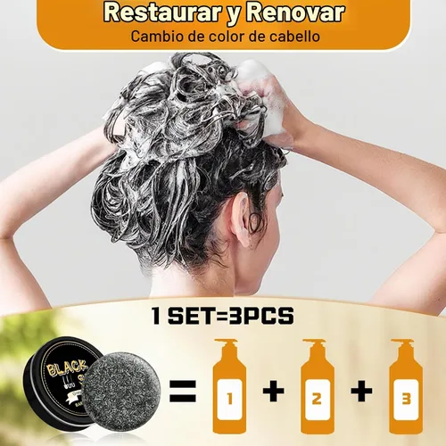 Vista 3 de Atsy Jabón en barra de cabello gris, jabón negro natural para cobertura de cabello gris, barra de champú oscurecimiento con ginseng y sésamo negro