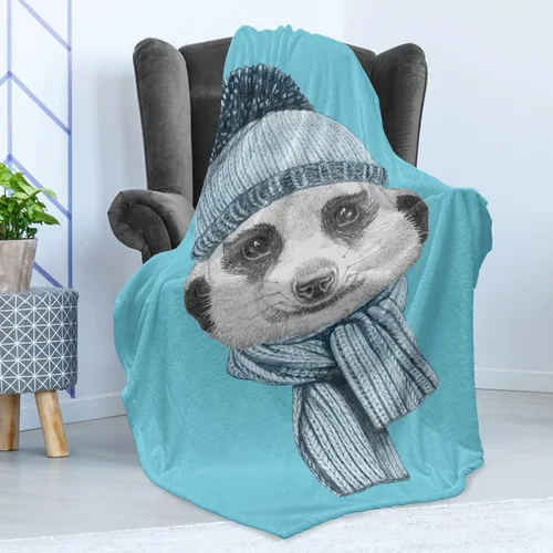 Vista 3 de Lunarable Meerkat - Manta de forro polar de franela suave, cabeza de animal con bufanda de invierno y sombrero, felpa acogedora
