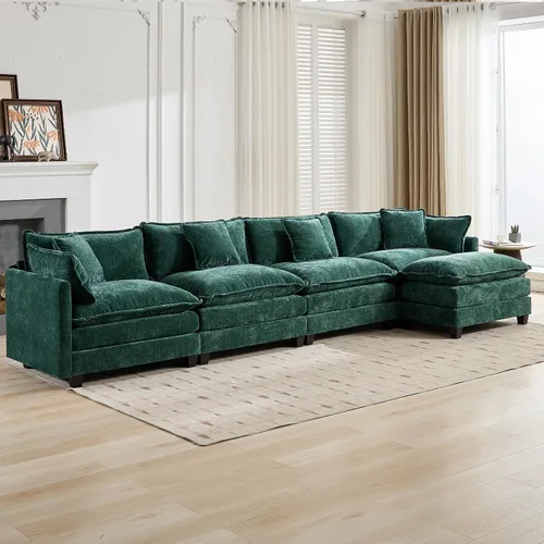Vista 16 de Sofá seccional modular, sofá seccional en forma de L de 76.7 pulgadas con otomana móvil, cómodo loveseat de chenilla nube con reposabrazos