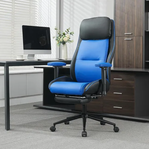 Vista 8 de High Back Office Desk Chair,Ergonomic Reclining Office Chair,Modern Swivel Computer Chair,Leather Chair with Lumbar Support (Black)