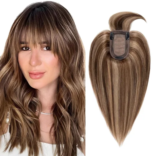 Vista 15 de SEGO Topes de cabello para mujeres de cabello humano real con cabello delgado, topes de cabello con clip frontal de 150% de densidad con base
