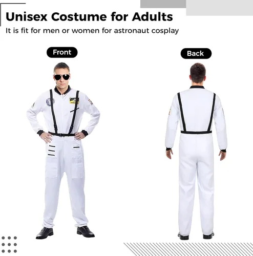 Vista 3 de SalLady Man Astronaut Costume Spaceman Suit Pilot Flying Suit for Man Woman, Adult Cosplay Costume Jumpsuit for Halloween