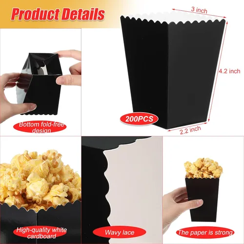 Vista 2 de Meanplan Cajas de palomitas de maíz para fiesta Mini soporte para palomitas Negro