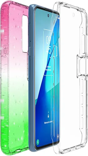 Vista 3 de Funda de cuerpo completo diseñada para TCL 20S con purpurina, protector de pantalla integrado, absorción de golpes, antiarañazos, resistente