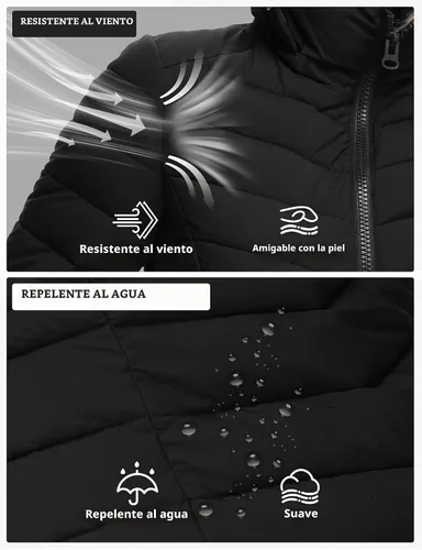 Vista 4 de ROYAL MATRIX Chaqueta acolchada plegable para mujer, chaqueta acolchada ligera para invierno, cálida chaqueta acolchada con capucha desmontable Negro