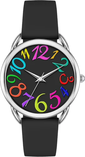 Vista 12 de Bisley Reloj para mujer de cara grande, colorido número arábigo, fácil de leer, correa de silicona suave