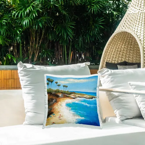 Vista 3 de Stupell Industries Liz Jardine - Almohada de playa tropical, diseño de escena de entrada, 18 x 18 pulgadas, multicolor