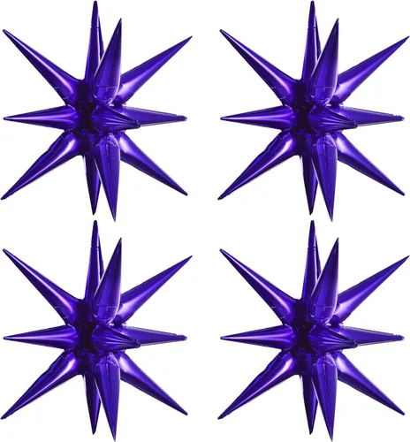 Vista 52 de TONIFUL 4 globos 4D enormes de estrella negra de 22 pulgadas, globos de aluminio de Mylar de estrella explosión para suministros de fiesta, telón
