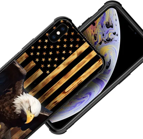 Vista 214 de Funda compatible con iPhone 8, a prueba de golpes, antiarañazos, bandera de ciervos de cola blanca de grano de madera estadounidense