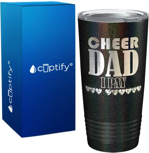 Vista 19 de Cheer Dad I Pay She Cheers - Vaso de acero inoxidable con tapa aislada, color negro
