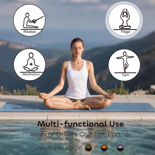 Vista 8 de Tapete de yoga antideslizante de TPE para mujeres y hombres, tapete de entrenamiento de doble cara de 72 x 24 pulgadas para gimnasio en casa