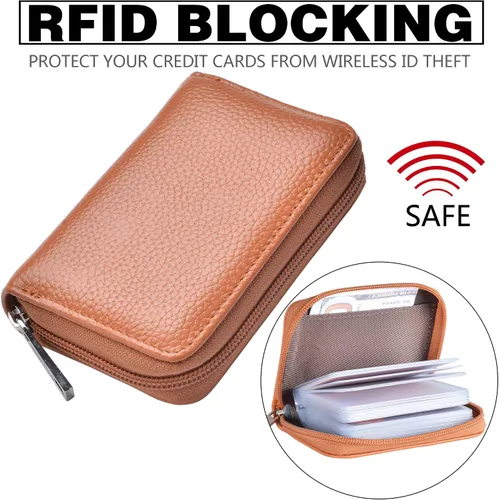 Vista 4 de Easyoulife billetera para tarjetas de crédito de cuero auténtico con espacio para 26 tarjetas
