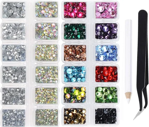 Vista 8 de Massive Beads Más de 6800 unidades de diamantes de imitación termoadhesivos de vidrio con parte trasera plana de 5 tamaños mixtos para hacer Mezcla