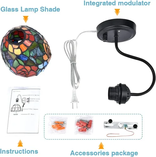 Vista 8 de Tiffany - Lámpara de pared para mesita de noche con interruptor regulable, aplique de pared de cuello de ganso vintage industrial con cable