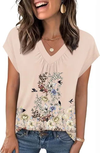Vista 13 de Zeagoo Camisetas de manga corta con cuello en V para mujer, ropa de negocios, ropa de trabajo, ropa de moda