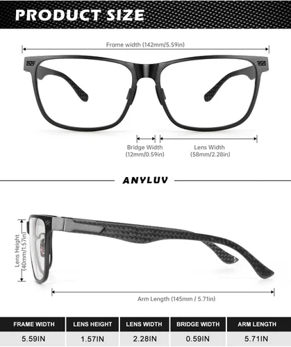 Vista 5 de ANYLUV Blue Light Glasses Men, Relieve Eyestrain and Eye Protection, Al-Mg Metal Computer Blue Light Blocking Glasses