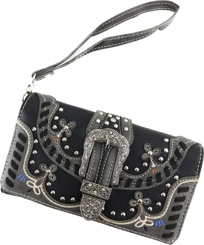 Vista 2 de Zelris Western mocasín flor hebilla mujer Crossbody muñeca Trifold cartera