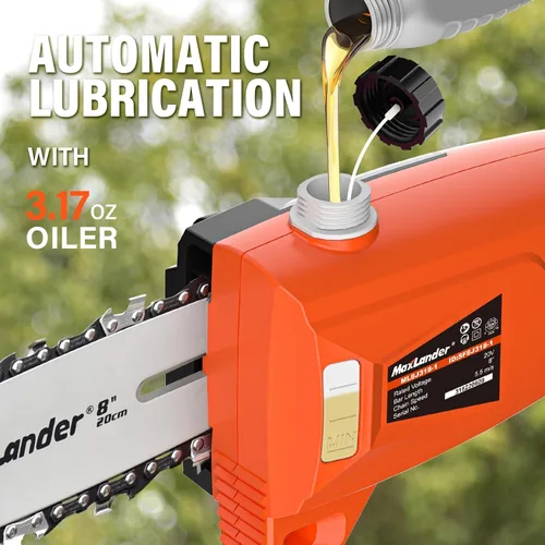 Vista 5 de Sierra de poste inalámbrica de 8 pulgadas 20V con batería y cargador 2×3.0Ah 15-Foot Max Adjustable Reach, 16ft/S Cutting Speed, Auto Oiling