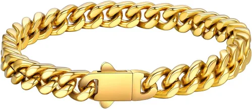 Vista 10 de FaithHeart - Pulsera de eslabones cubanos para hombre, acero inoxidable chapado en plata/negro/oro de 14 quilates, pulseras de eslabones