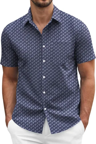 Vista 26 de COOFANDY: camisa casual de manga corta con botones para hombre, de negocios, sin doblar con bolsillo
