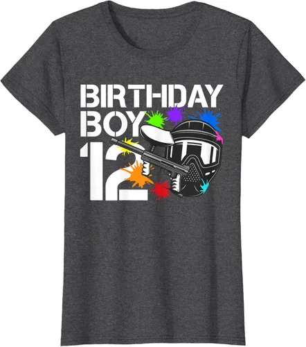 Vista 3 de 12th B-Day Paintball Birthday Party Boy 12 Year Old Funny T-Shirt, Negro