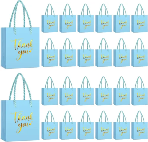 Vista 18 de Honoson - 60 mini bolsas de regalo de agradecimiento con asa a granel de 4 x 2.75 x 4.5 pulgadas, pequeña bolsa de papel de aluminio para envolver