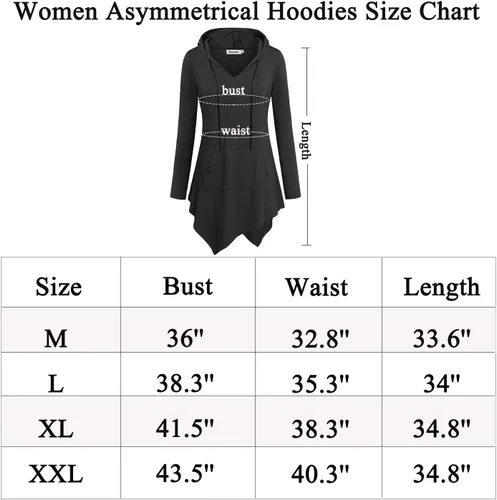 Vista 6 de Tencole Camiseta asimétrica con capucha para mujer, manga larga, túnica casual con bolsillo