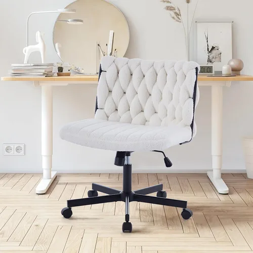 Vista 8 de Silla de oficina giratoria moderna, silla de escritorio sin brazos con diseño cruzado con asiento de 25.5 pulgadas de ancho, capacidad de 300