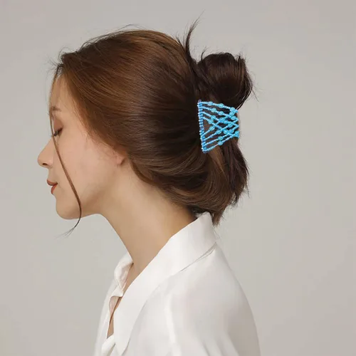 Vista 2 de 3 piezas de peine elástico mágico para el cabello, doble peine elástico, horquillas para mujeres, horquillas con cuentas, niñas, peinado vintage