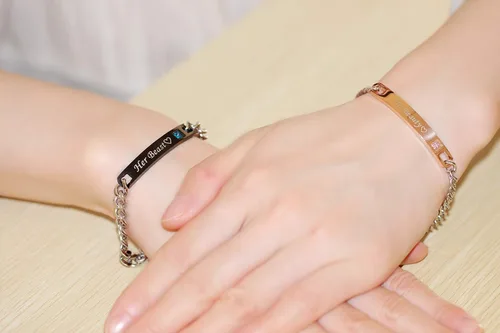 Vista 2 de Uloveido - Collares y pulseras de titanio negro con circonitas cúbicas ST118