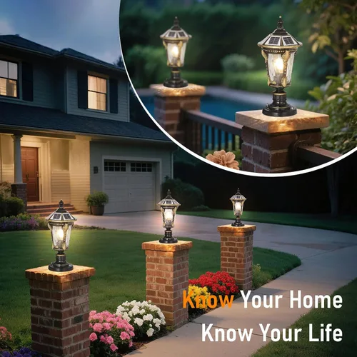 Vista 2 de Luces solares para postes de 15.75 pulgadas para exteriores, modernas lámparas de pilar de columna, farol LED de poste alimentado por energía solar