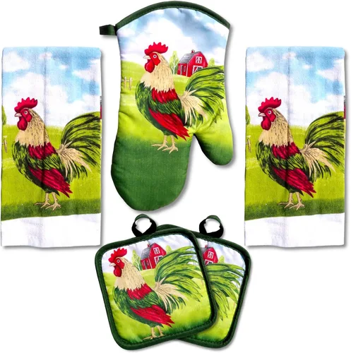 Vista 9 de Encantador juego de toallas de cocina de 5 piezas: diseño de chef uniforme y regordete, incluye 2 paños decorativos (25 x 15), 1 guante de horno y 2
