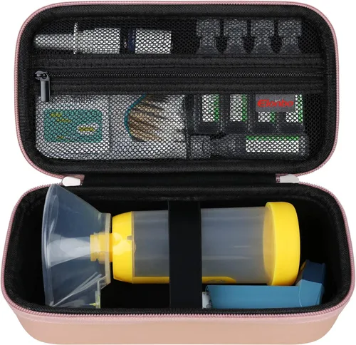 Vista 10 de Elonbo Estuche de transporte para inhalador de asma, espaciador de inhalador para niños y adultos, máscaras, soporte para inhalador, bolsa Negro