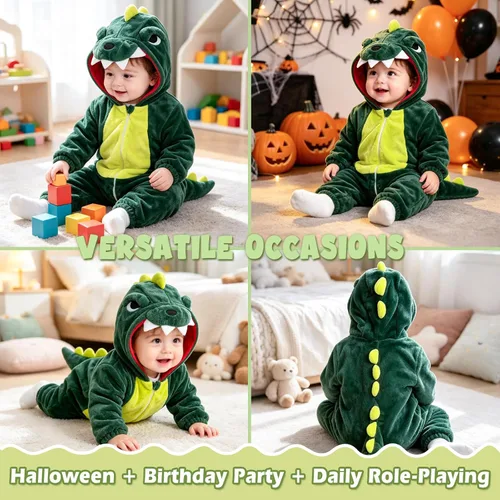 Vista 6 de Disfraz de monstruo azul para niños pequeños: mameluco de animal con capucha para Halloween, lindo y cálido traje de monstruo azul para otoño e
